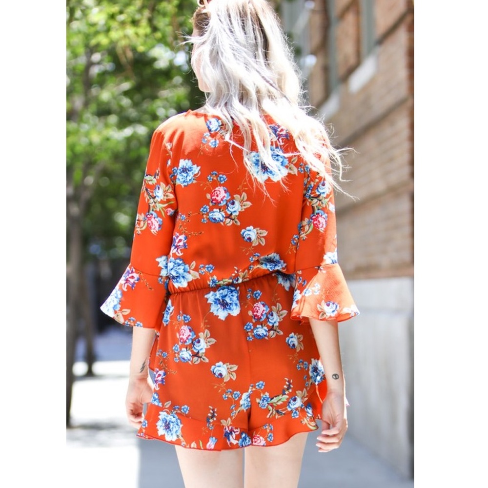 Orange Floral Romper - Picture 3 of 7